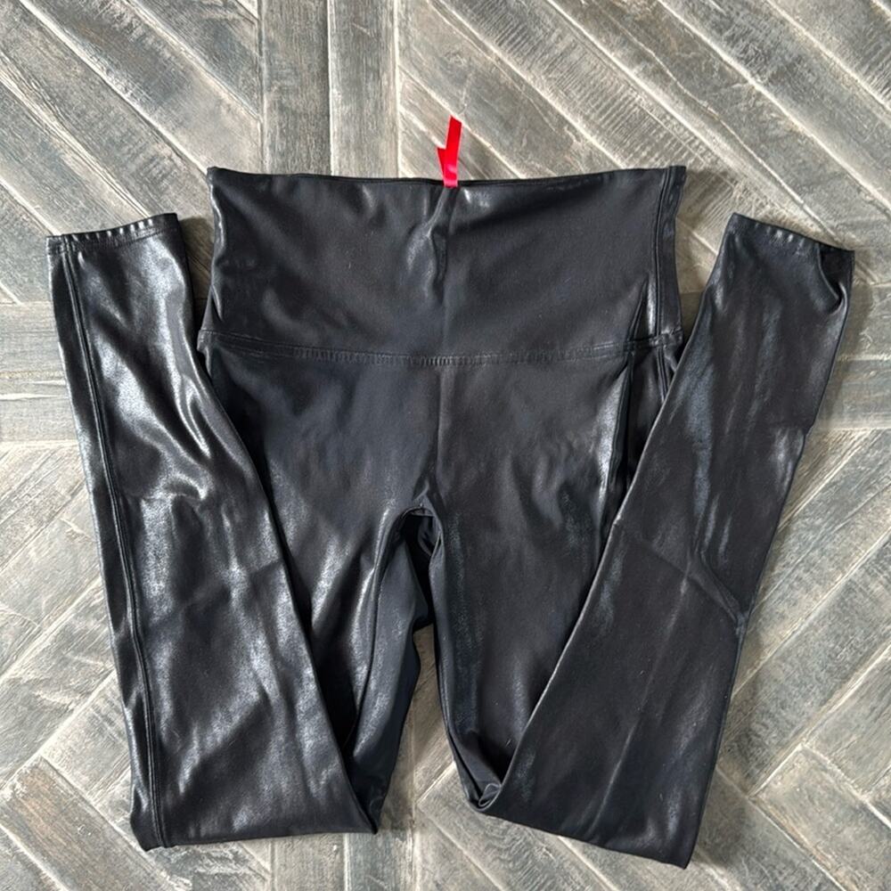 SPANX Black Faux Leather Leggings - L